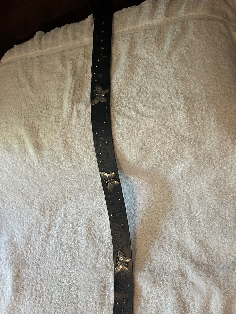 Women’s Black Leather Belt with Butterfly Stud Accents size L
